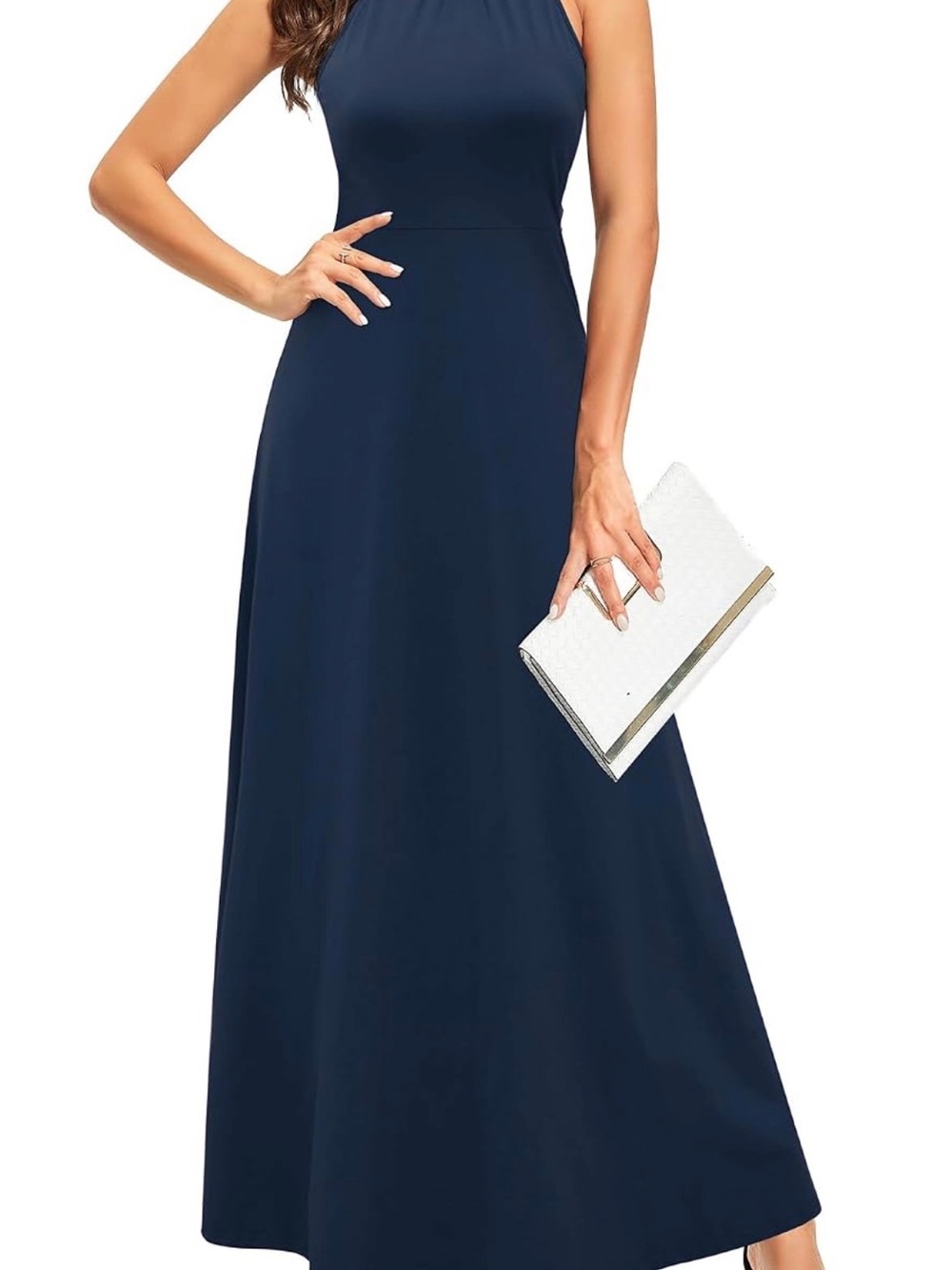 Sleeveless Navy Halter Maxi Dress - Elegant Evening Gown